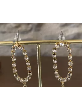 Alba - Boucles d’Oreilles Mariage  – Fermoir Ovale Strassé | Doré Or 16K | Élégance Classique et Intemporelle