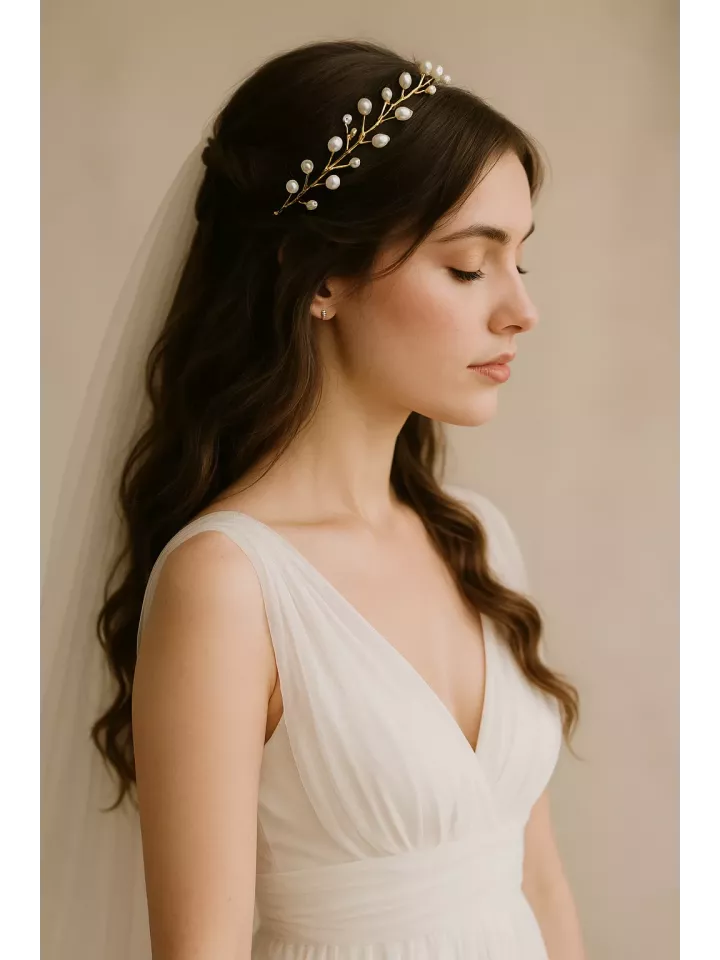 Tronçais- Vigne de cheveux Ornement coiffure mariée — Éclat naturel et raffinement bohème Tronçais- Vigne de cheveux Ornement coiffure mariée — Éclat naturel et raffinement bohème