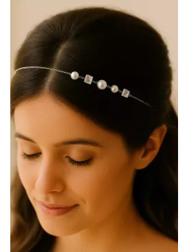 Nola – Headband de mariée fin en perles nacrées, bijou de cheveux doré, argenté ou rose gold fait main