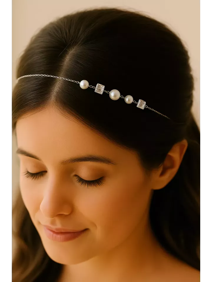 Nola – Headband de mariée fin en perles nacrées, bijou de cheveux doré, argenté ou rose gold fait main