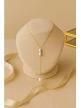 Douceur - Collier de mariée perles véritables –Acier inoxydable Mariage décolleté V avec perles d’eau naturelles  Bijoux Mariage