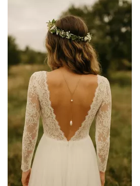 Auralis – Collier de dos mariage doré et perles nacrées, bijou délicat pour robe dos nu
