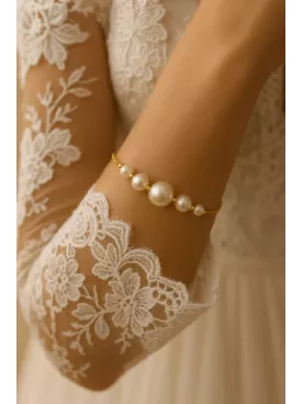 Sourcea – Bracelet de mariée  élégant en perles Swarovski et acier inoxydable doré