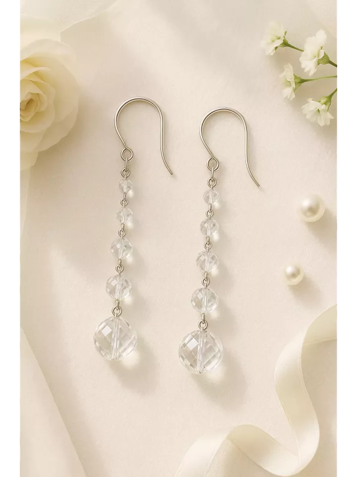 Écume – Boucles d’oreilles de mariée longues en perles de cristal Swarovski
