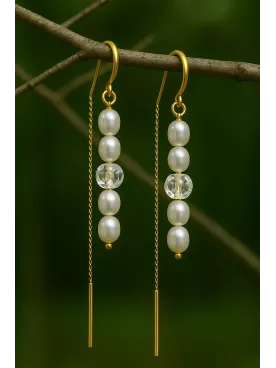 Ondine - Boucles d’oreilles mariée en acier inoxydable doré – Perles d’eau douce véritables et irrégulières