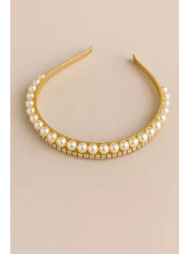 Perlazur– Serre-tête Perles Nacrées Swarovski  et strass Ornement cheveux coiffure Mariée