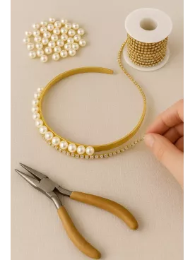 Perlazur– Serre-tête Perles Nacrées Swarovski  et strass Ornement cheveux coiffure Mariée