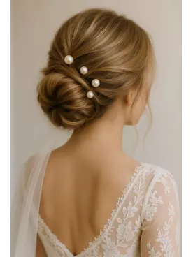 Lot de 4 pics à cheveux de mariage ornés de perles nacrées en cristal Swarovski