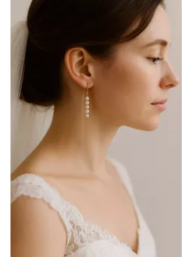 Yggdrasil - Boucles d’oreilles mariée en acier inoxydable doré – Perles d’eau douce véritables et irrégulières