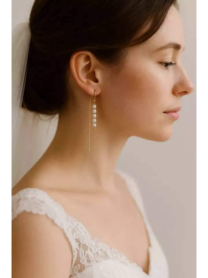 Yggdrasil - Boucles d’oreilles mariée en acier inoxydable doré – Perles d’eau douce véritables et irrégulières Yggdrasil - Boucles d’oreilles mariée en acier inoxydable doré – Perles d’eau douce véritables et irrégulières