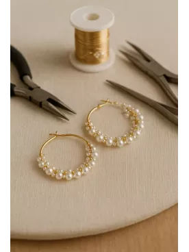 Créoles de mariée en acier inoxydable doré, ornées de perles nacrées (40 mm)-Coralline