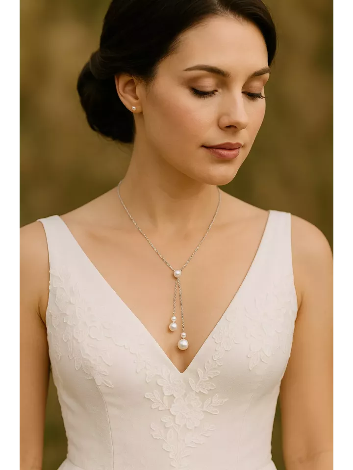 Nuit -Collier de Mariée Doré & Perles Nacrées – Élégance - Bijoux Mariage Nuit -Collier de Mariée Doré & Perles Nacrées – Élégance - Bijoux Mariage