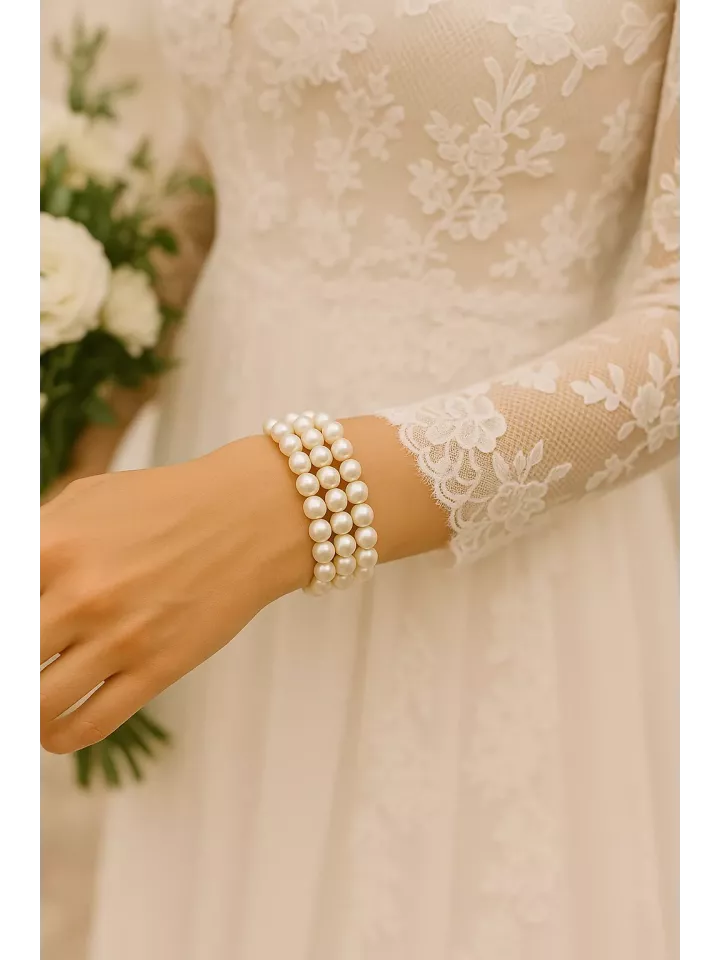 Côme - Bracelet de mariée à 3 rangs de perles nacrées Swarovski