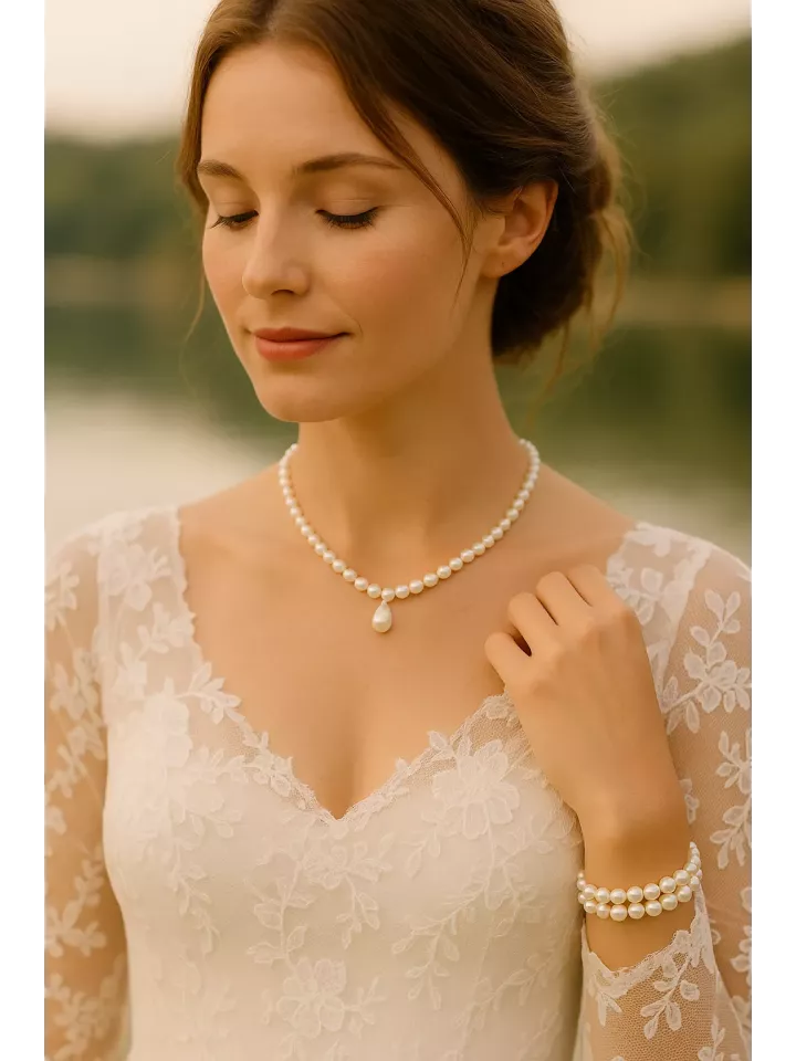 Garde – Collier de mariée en perles nacrées Swarovski et goutte centrale