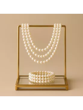 Huron – Collier de mariée 3 rangs de perles nacrées Swarovski-Fermoir 3 rangs doré à l’or fin