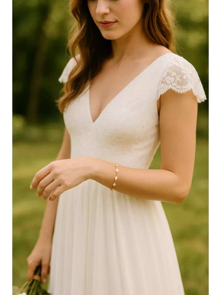 Énora - Bracelet perles d’eau douce véritables – Bijou fin doré et élégant – Bracelet mariage