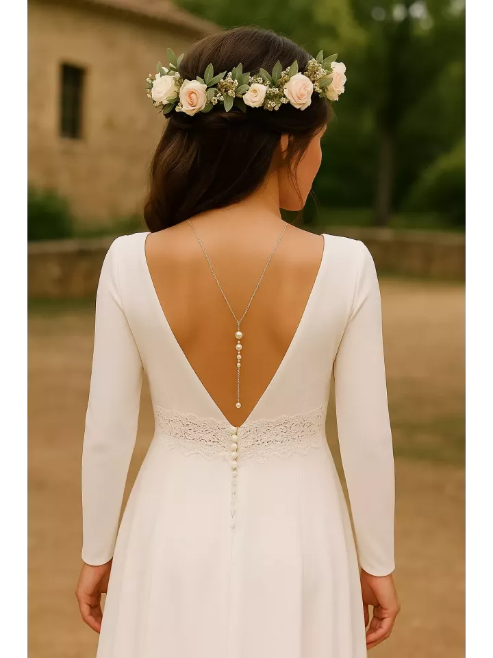 Tonlé Sap – Collier de dos mariage doré et perles nacrées, bijou délicat pour robe dos nu Tonlé Sap – Collier de dos mariage doré et perles nacrées, bijou délicat pour robe dos nu