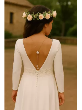 Ivorya - Collier de Dos Mariée  – Fleur Nacrée & Perle Goutte Élégante