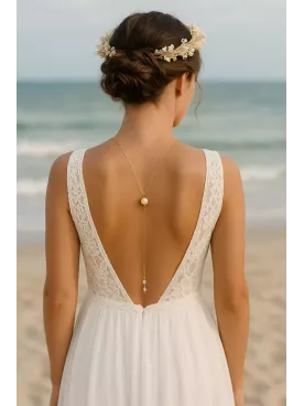 Altair - Collier de dos mariée Doré – Chaîne Fine & Perles Nacrées Swarovski | Bijou Élégant Robe Dos Nu