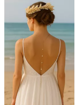 Deneb – Collier de dos mariage doré et perles nacrées, bijou délicat pour robe dos nu