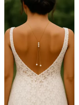 Betelgeuse- Collier de dos de mariée – Perles nacrées Swarovski acier inoxydable