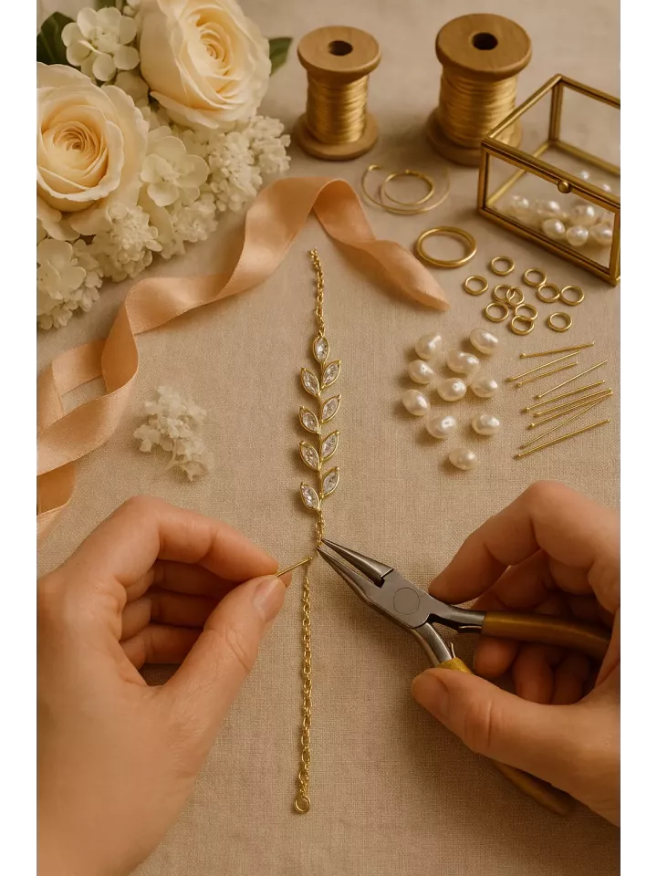 Oréa - Collier de dos nu Mariée  Mariage Bohème –  Perles Véritables et Feuillage Zirconium
