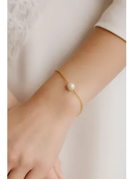 Bracelet Mariée Perle Nacrée -PURE – Chaîne Fine Dorée Ajustable  | Lueur de Perles