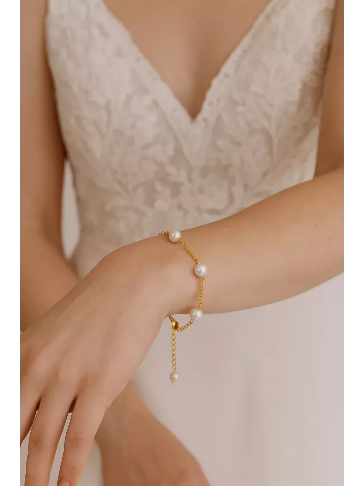 Anaïs – Bracelet de Mariée Simple et Élégant en Perles Nacrées Swarovski sur Fil Doré, Argenté ou Gold Rose