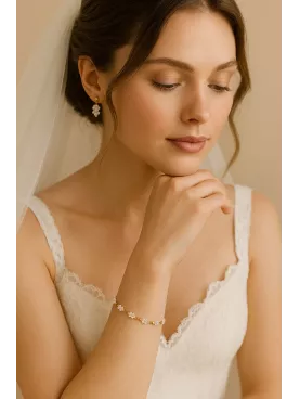 Soho – Bracelet de mariée  élégant en perles Swarovski et acier inoxydable doré