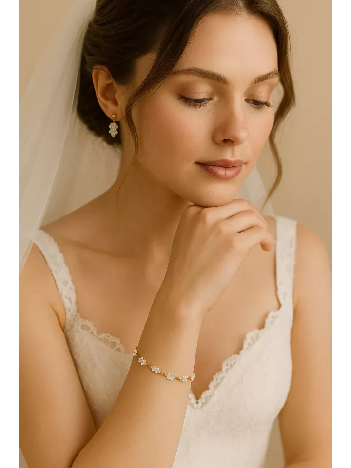 Soho – Bracelet de mariée  élégant en perles Swarovski et acier inoxydable doré