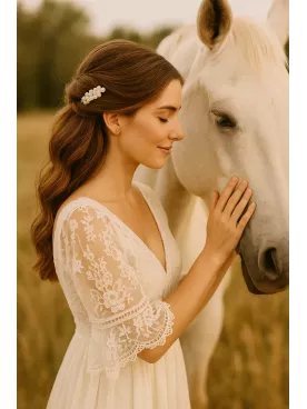 Naé - Peigne de Mariée – Peigne doré ou argenté avec perles nacrées – Accessoire élégant pour coiffure mariage bohème