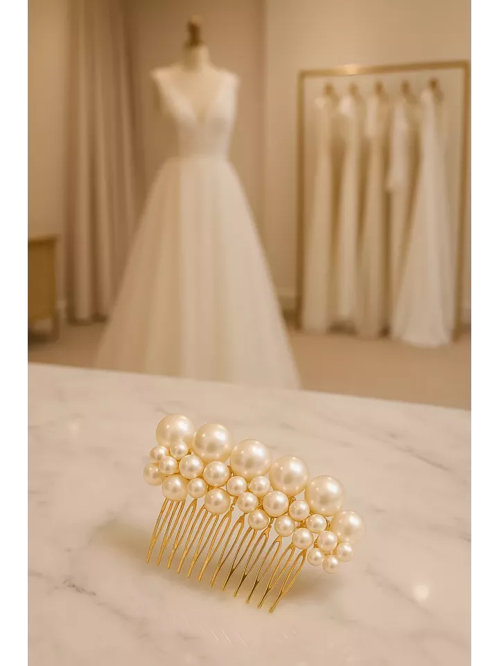 Naé - Peigne de Mariée – Peigne doré ou argenté avec perles nacrées – Accessoire élégant pour coiffure mariage bohème