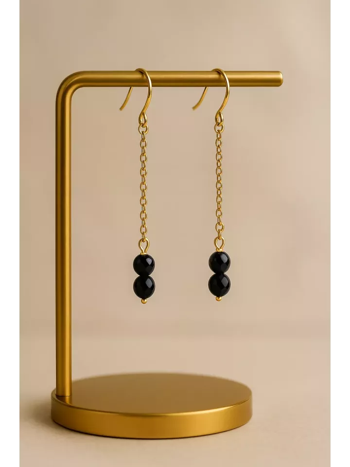 Nocta-Boucles d’oreilles-Doré & cristal noir-Cadeau élégant pour témoin, maman ou soirée chic