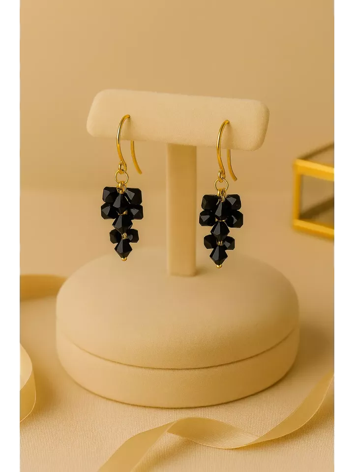 Vérone-Boucles d’oreilles-Doré & cristal noir-Cadeau élégant pour témoin, maman ou soirée chic