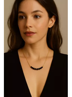 Florence– Collier doré & cristal noir | Cadeau élégant pour témoin, maman ou soirée chic