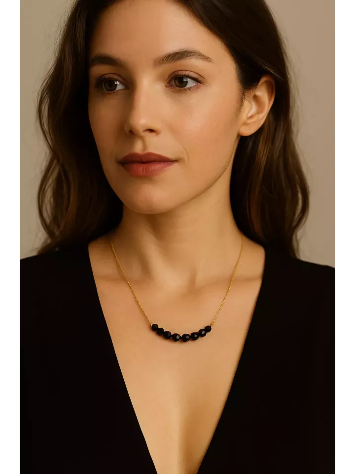 Florence– Collier doré & cristal noir | Cadeau élégant pour témoin, maman ou soirée chic