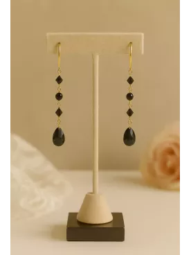 Pirae – Boucles d’oreilles de soirée dorées & cristal noir