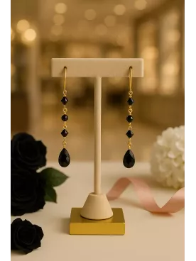 Pirae – Boucles d’oreilles de soirée dorées & cristal noir