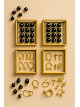 Mahina – Boucles d’oreilles de soirée dorées & cristal noir