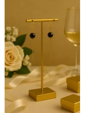 Mahina – Boucles d’oreilles de soirée dorées & cristal noir