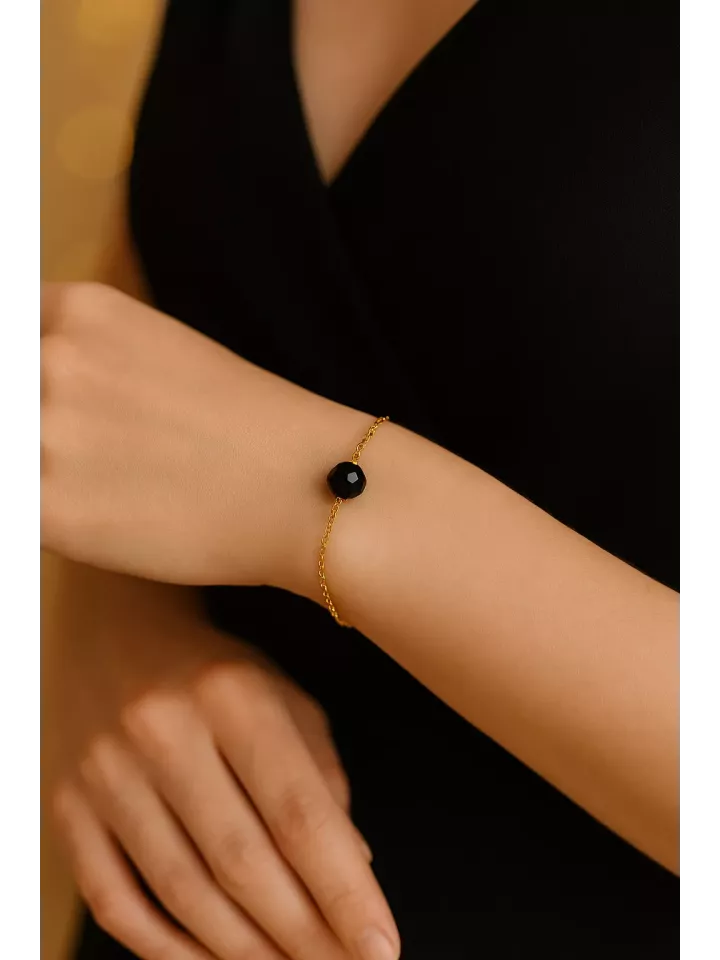 Punaauia Bracelet  – Doré & Cristaux Noirs | Cadeau élégant pour témoin, maman ou soirée chic