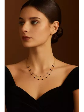Léliel – Collier raffiné à double rang de cristaux noirs, parfait pour une soirée ou un cadeau