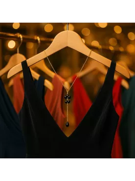 Favia – Collier de dos en acier inoxydable doré, cristal noir | Bijou créateur mariage, mariée, soirée ou cadeau témoin