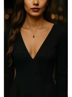 Favia – Collier de dos en acier inoxydable doré, cristal noir | Bijou créateur mariage, mariée, soirée ou cadeau témoin