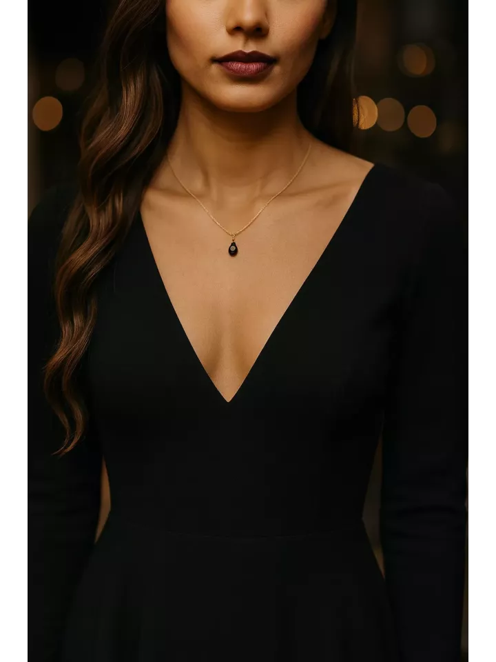 Favia – Collier de dos en acier inoxydable doré, cristal noir | Bijou créateur mariage, mariée, soirée ou cadeau témoin