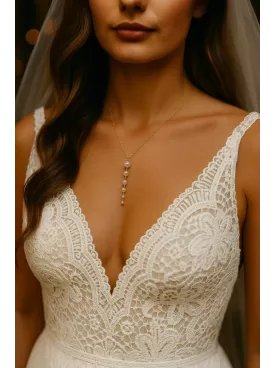 Collier de mariée doré en acier inoxydable et perles nacrées – Bijou mariage Stylophora