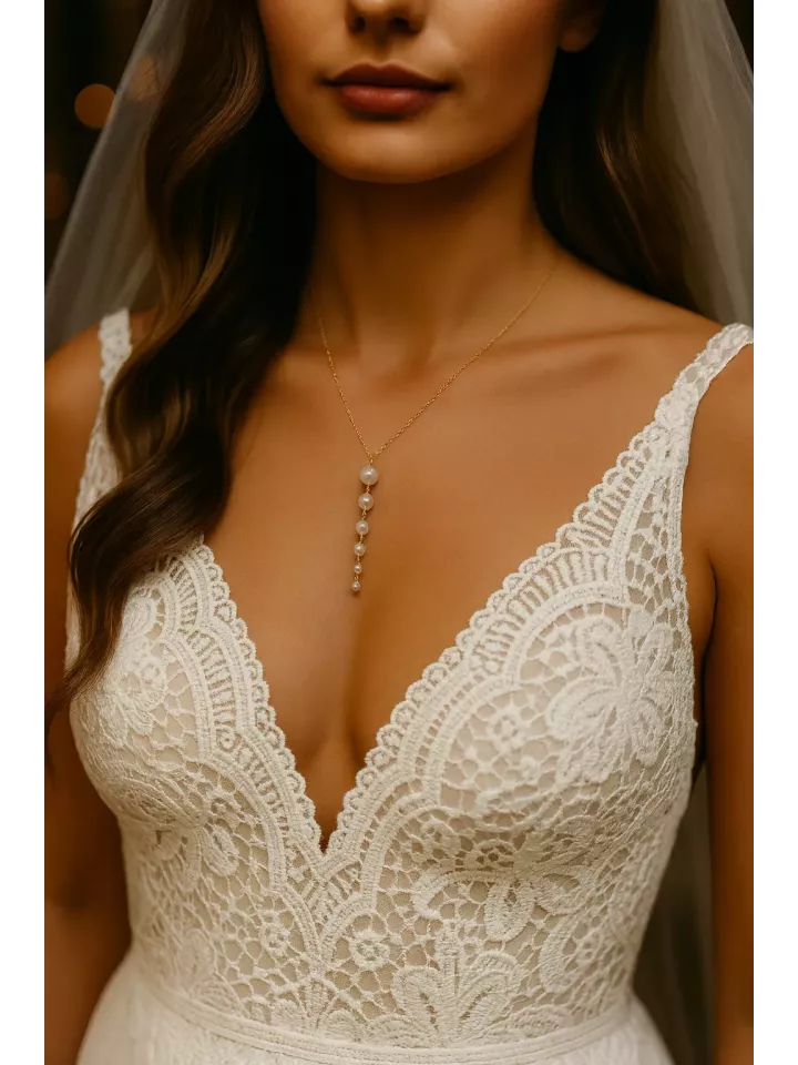 Stylophora – Collier en acier inoxydable doré et perles Nacrées| Bijou créateur mariage, mariée, soirée ou cadeau témoin