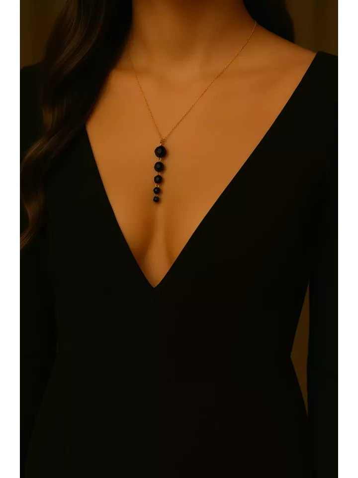 Noctis – Collier de soirée en acier inoxydable doré et cristal noir | Bijou créateur mariage & soirée