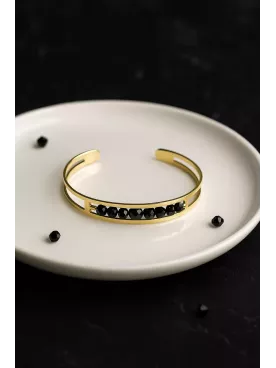 Calla- Bracelet  – Doré & Cristaux Noirs | Cadeau élégant pour témoin, maman ou soirée chic