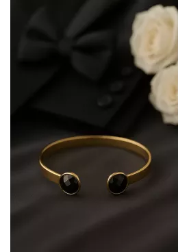 Bracelet Doré à l’Or Fin avec Cabochons Onyx Noir – Élégance Intemporelle